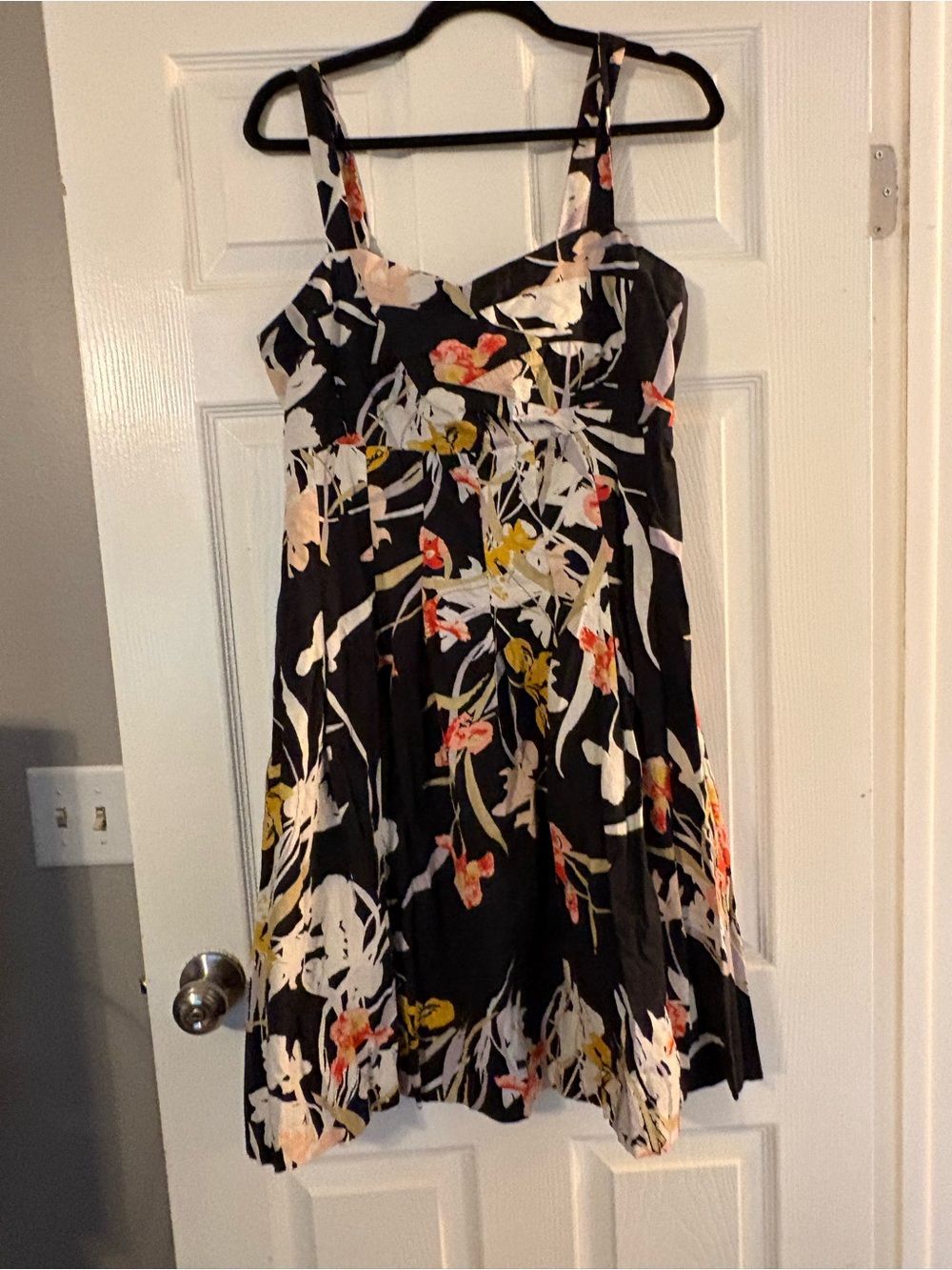 R&K Black Floral Midi Sundress with Pink and Yellow Accents